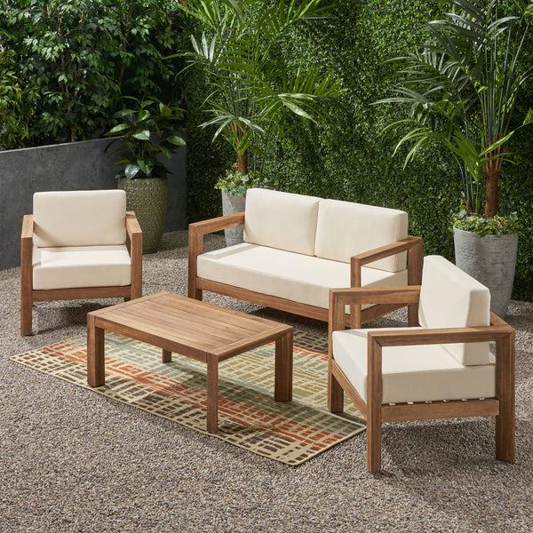 Gdf Studio Rosemary Outdoor 4 Seater Acacia Wood Chat Set