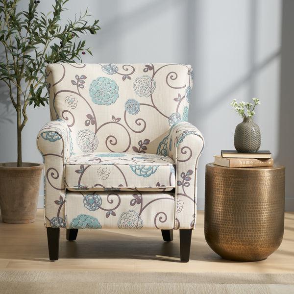 Gdf Studio Roseville Scrolled Back Floral Print Fabric Club Chair