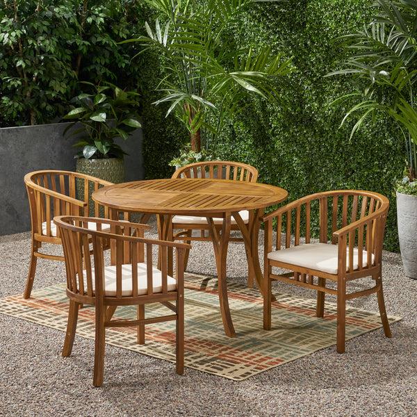 Gdf Studio Rosin Outdoor 4 Seater Acacia Wood Circular Dining Set
