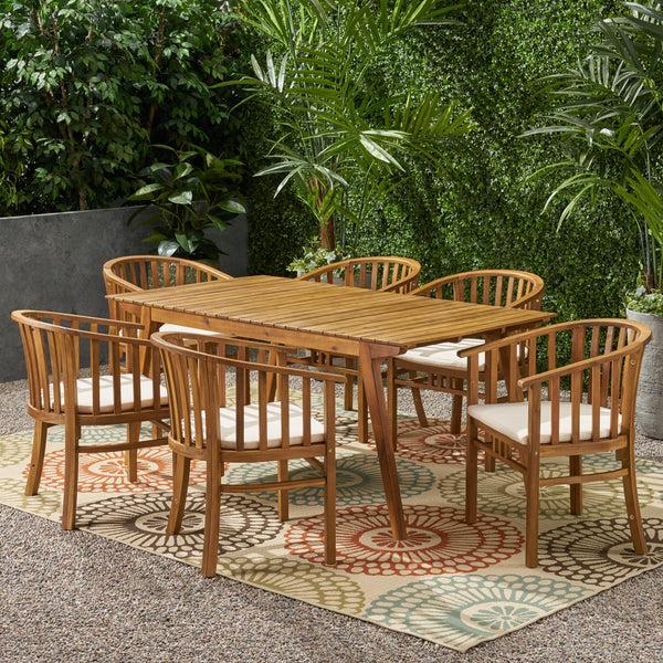 Gdf Studio Rosin Outdoor 6 Seater Acacia Wood Dining Set