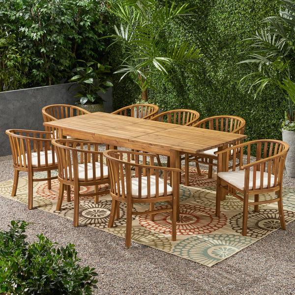 Gdf Studio Rosin Outdoor Expandable 8 Seater Acacia Wood Dining Set