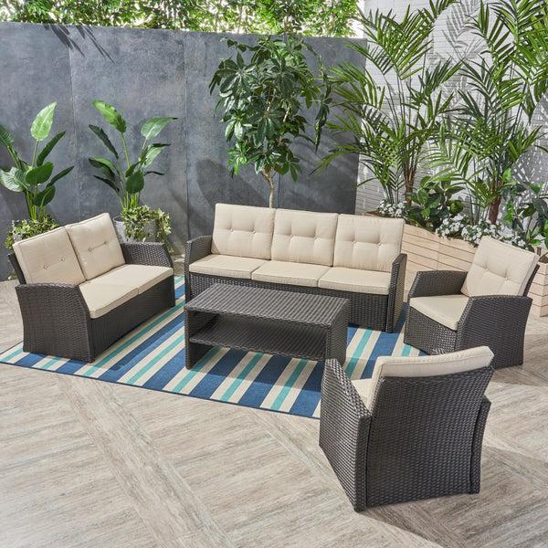 Gdf Studio Roswell Outdoor 7 Seater Wicker Chat Set