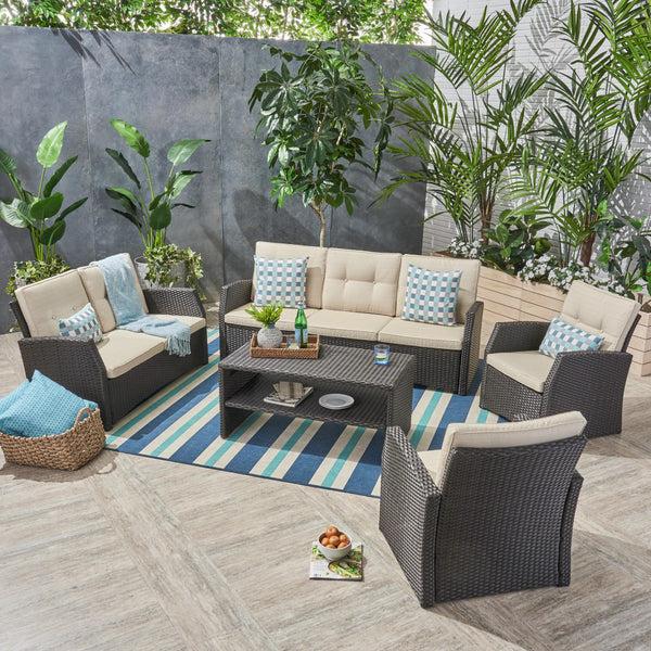 Gdf Studio Roswell Outdoor 7 Seater Wicker Chat Set