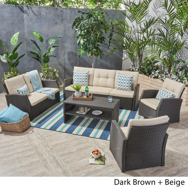 Gdf Studio Roswell Outdoor 7 Seater Wicker Chat Set