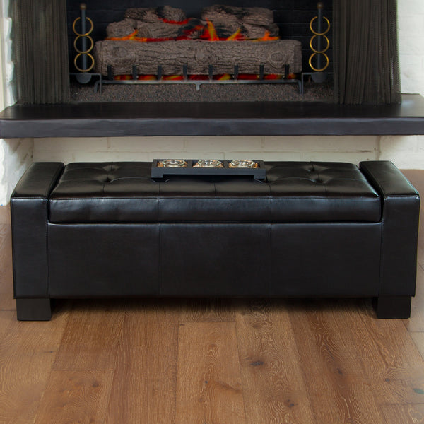 gdf studio Rothwell Contemporary Tufted Bonded Leather Storage Ottoman Bench