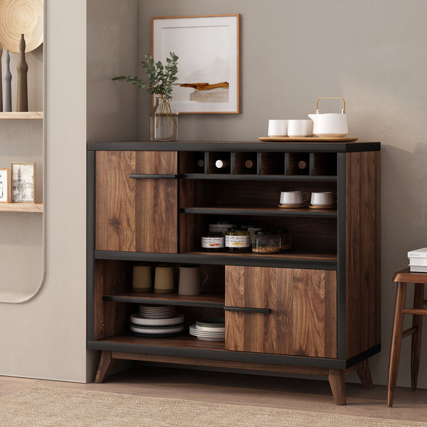 Gdf Studio Rowell Modern Industrial Wooden 6 Bottle Wine Cabinet Walnut Black And Dark Brown