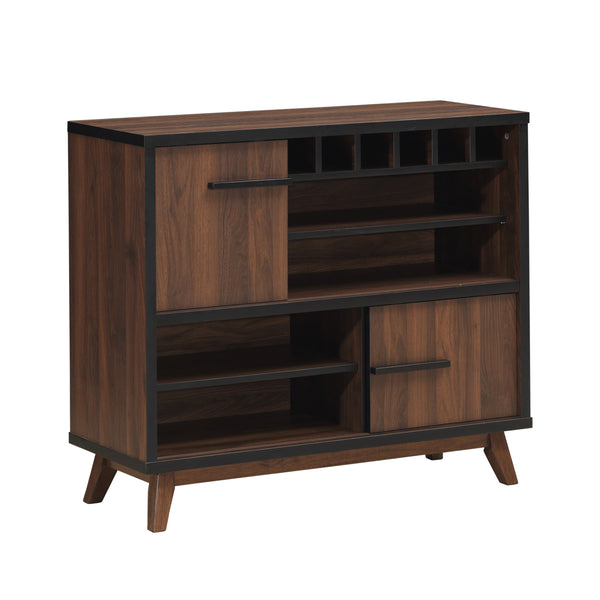 gdf studio Rowell Modern Industrial Wooden 6 Bottle Wine Cabinet Walnut Black and Dark Brown