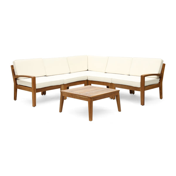gdf studio Roy Outdoor Acacia Wood 5 Seater Sectional Sofa Set with Coffee Table