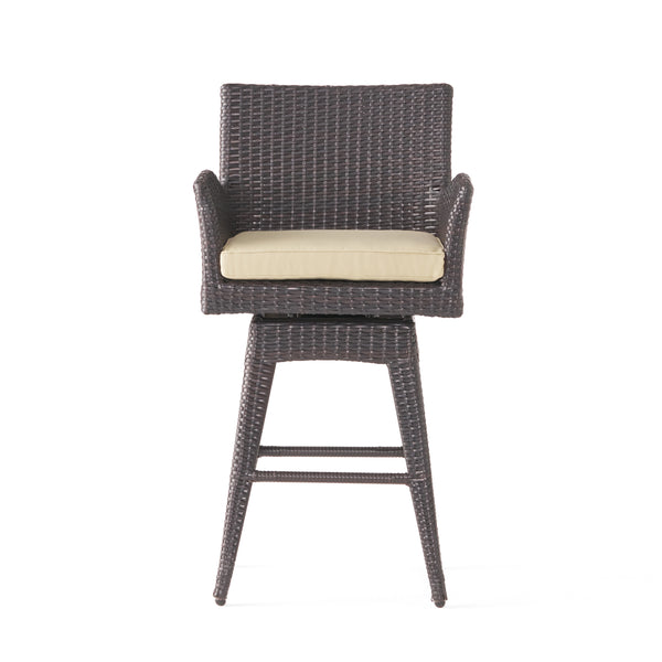 gdf studio Royer Modern Outdoor Multi-Brown Wicker Swivel Barstool with Tapered Legs