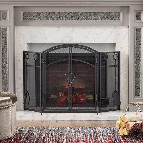 Gdf Studio Rue Modern Iron Folding Fireplace Screen With Door And Tools