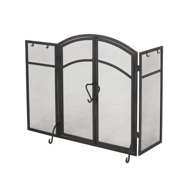 gdf studio Rue Modern Iron Folding Fireplace Screen with Door and Tools