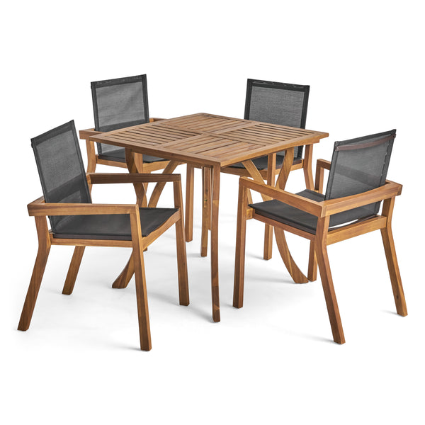 gdf studio Ruiz Outdoor Acacia Wood 4 Seater Square Dining Set with Mesh Seats