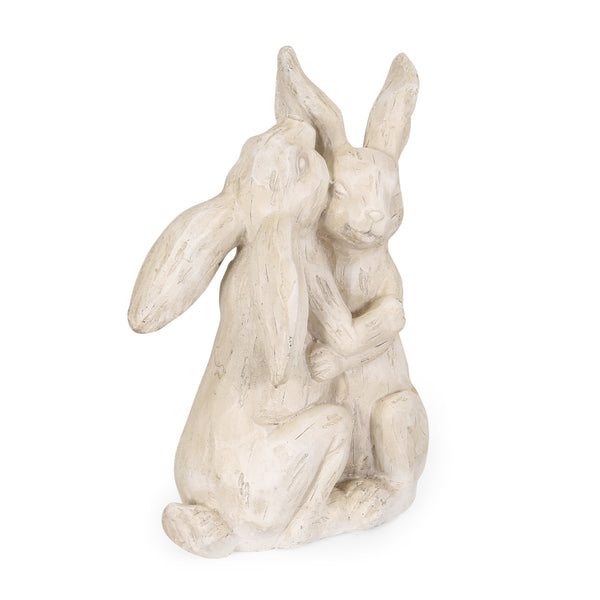 gdf studio Russel Outdoor Rabbit Couple Garden Statue White