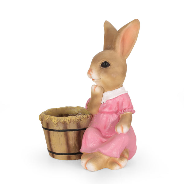 gdf studio Russell Outdoor Decorative Rabbit Planter Brown and Pink