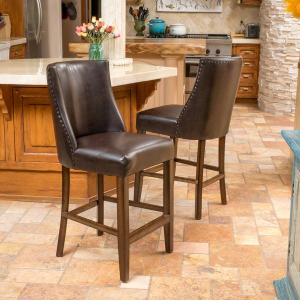 Gdf Studio Rydel 27-Inch Brown Leather Nailhead Accent Counter Stools (Set Of 2)