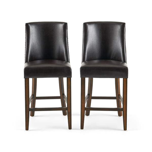 gdf studio Rydel 27-Inch Brown Leather Nailhead Accent Counter Stools (Set of 2)