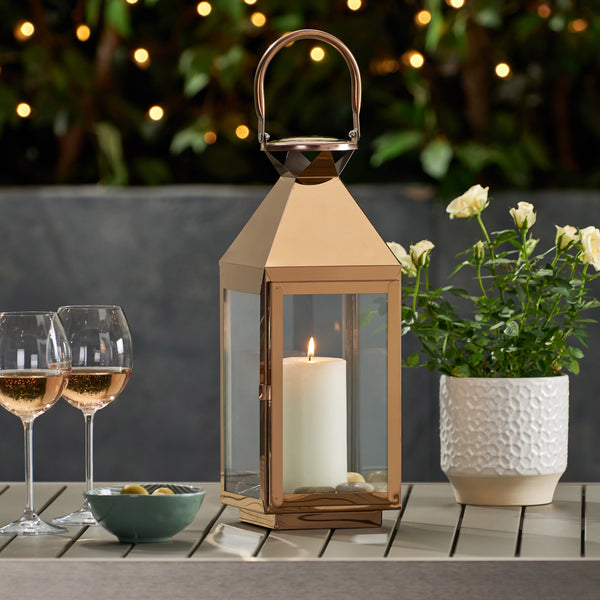 Gdf Studio Sabina 16" Modern Outdoor Stainless Steel Lantern