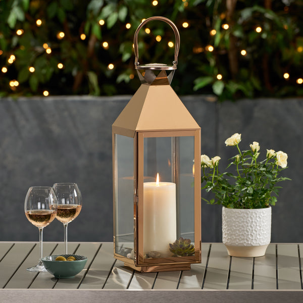 Gdf Studio Sabina 22" Modern Outdoor Stainless Steel Lantern