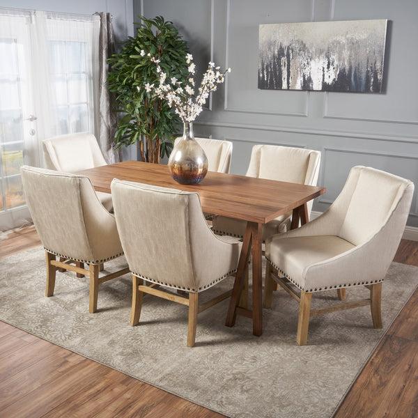 Gdf Studio Sabrina Farmhouse 7 Piece Wood Dining Set