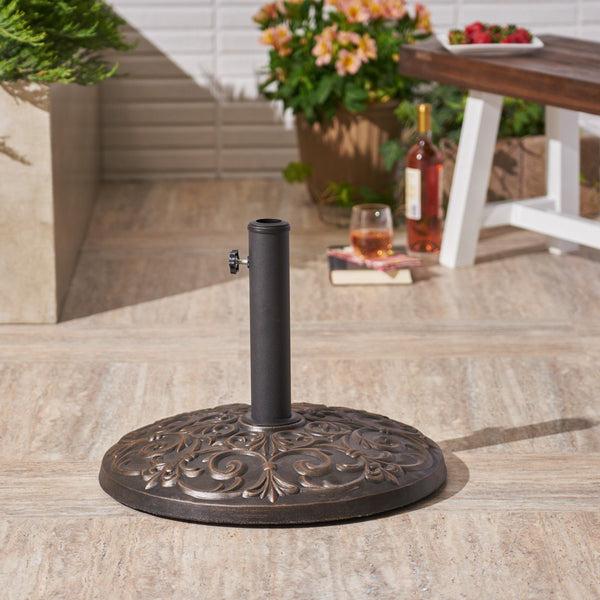Gdf Studio Sade Outdoor 60lb Concrete Circular Umbrella Base Hammered Dark Copper