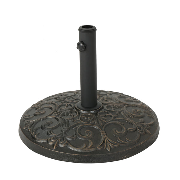 gdf studio Sade Outdoor 60lb Concrete Circular Umbrella Base Hammered Dark Copper