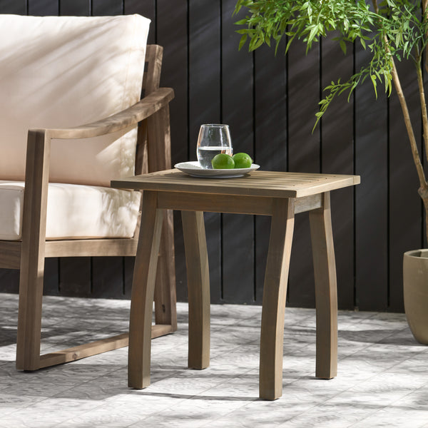 Gdf Studio Sadie Outdoor Acacia Wood Accent Table Gray Finish