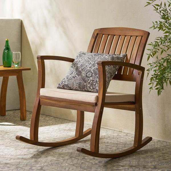 Gdf Studio Sadie Outdoor Acacia Wood Rocking Chair With Cushion