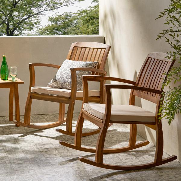 Gdf Studio Sadie Outdoor Acacia Wood Rocking Chairs With Cushion (Set Of 2)