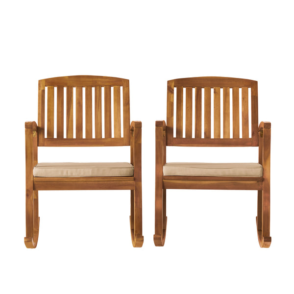 gdf studio Sadie Outdoor Acacia Wood Rocking Chairs with Cushion (Set of 2)