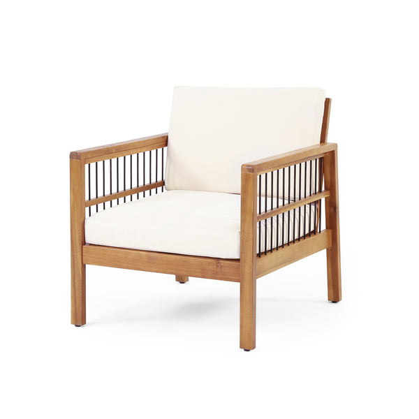 gdf studio Sagewood Outdoor Acacia Wood and Iron Club Chair with Cushions