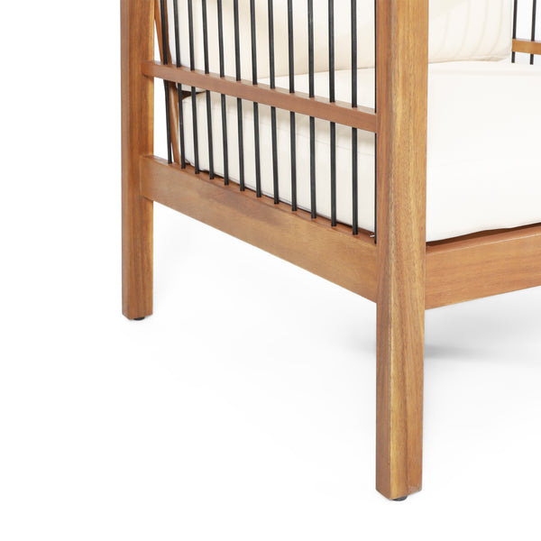Gdf Studio Sagewood Outdoor Acacia Wood Chat Set With Cushions Teak And Beige