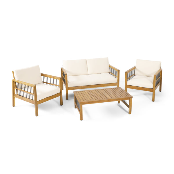 gdf studio Sagewood Outdoor Acacia Wood Chat Set with Cushions Teak and Beige