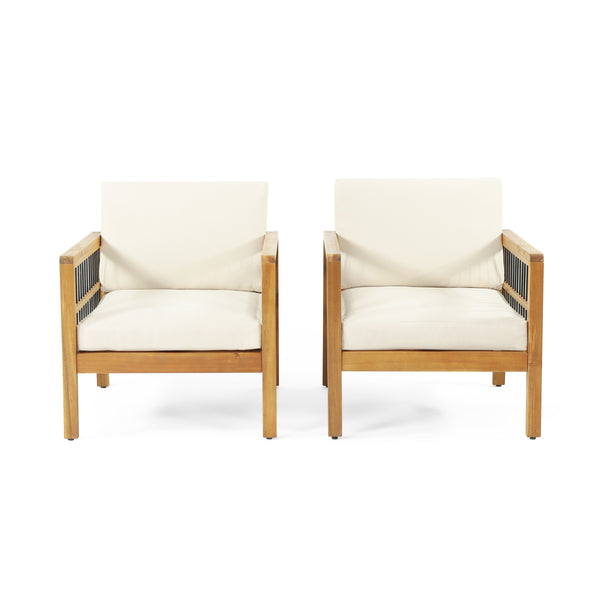 gdf studio Sagewood Outdoor Acacia Wood Club Chairs with Cushions Set of 2 Teak and Beige
