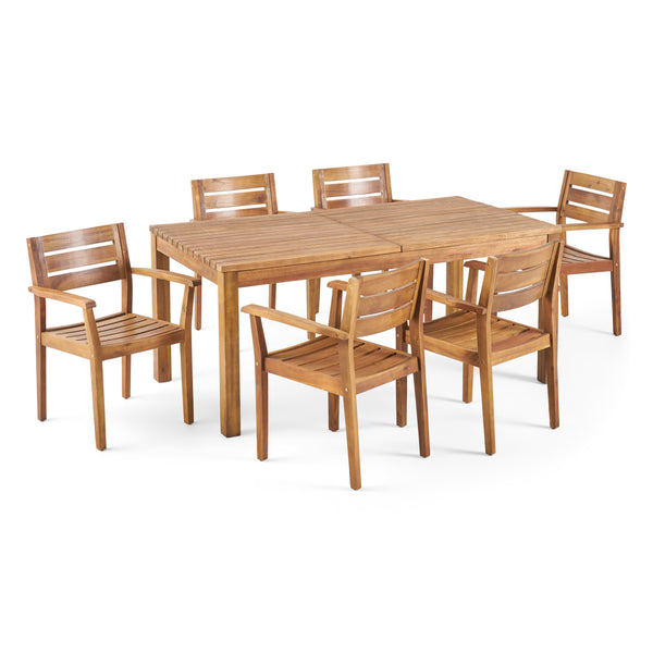 gdf studio Sakura Outdoor 7 Piece Acacia Wood Dining Set with Expandable Dining Table