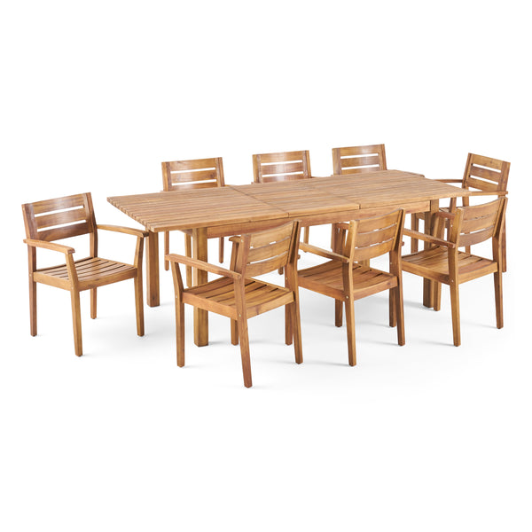 gdf studio Sakura Outdoor 9 Piece Acacia Wood Dining Set with Expandable Dining Table