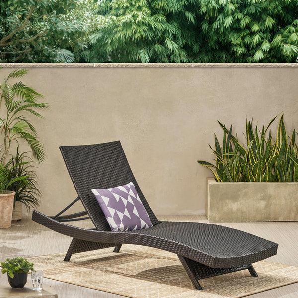 Gdf Studio Salem Brown Wicker Curved Outdoor Chaise Lounge Chair W/ Adjustable Angle Back