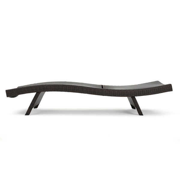 Gdf Studio Salem Brown Wicker Curved Outdoor Chaise Lounge Chair W/ Adjustable Angle Back