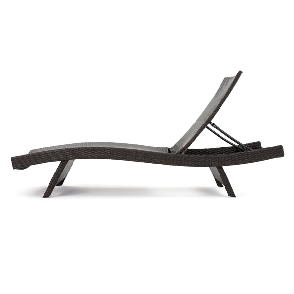 gdf studio Salem Brown Wicker Curved Outdoor Chaise Lounge Chair w/ Adjustable Angle Back
