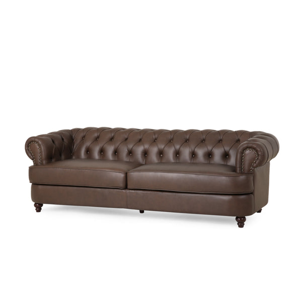 Gdf Studio Saley Contemporary Leather Tufted 3 Seater Sofa With Nailhead Trim