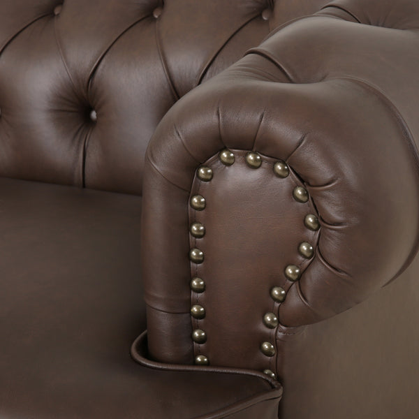 Gdf Studio Saley Contemporary Leather Tufted 3 Seater Sofa With Nailhead Trim