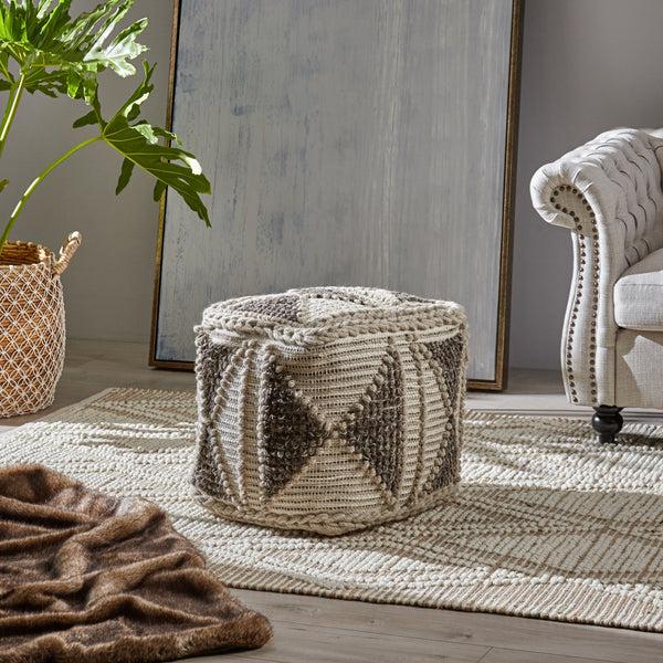 Gdf Studio Sally Cube Pouf Boho Gray And Ivory Wool And Cotton