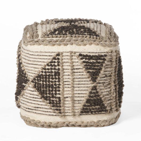 gdf studio Sally Cube Pouf Boho Gray and Ivory Wool and Cotton