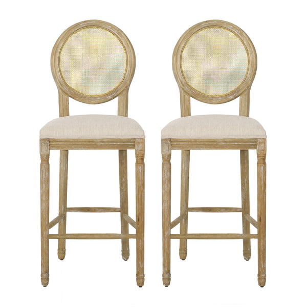 Gdf Studio Salton French Country Wooden Barstools With Upholstered Seating (Set Of 2)