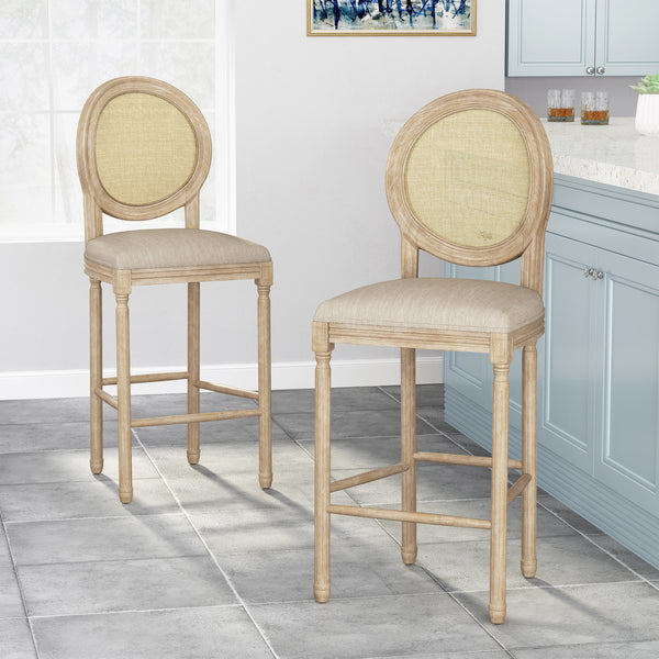 gdf studio Salton French Country Wooden Barstools with Upholstered Seating (Set of 2)