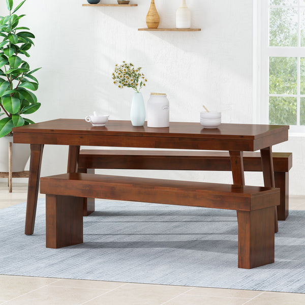 Gdf Studio Salvador 3pc Mahogany Stained Wood Table And Bench Dining Set