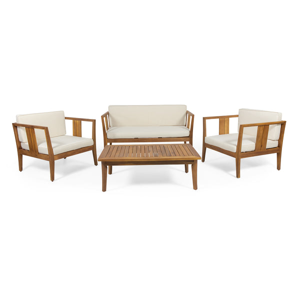 Gdf Studio Saman Outdoor 4 Seater Acacia Wood Chat Set