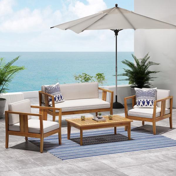 gdf studio Saman Outdoor 4 Seater Acacia Wood Chat Set