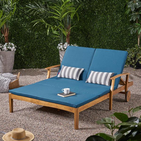 Gdf Studio Samantha Double Chaise Lounge For Yard And Patio Acacia Wood Frame