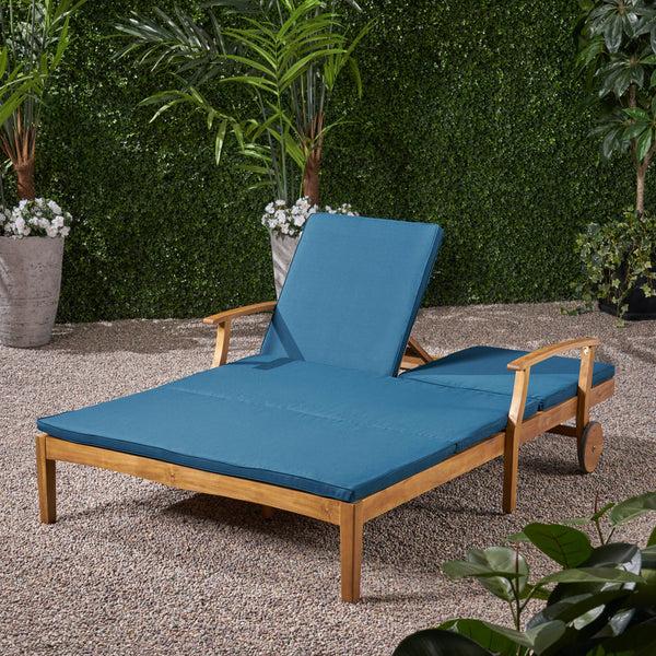 Gdf Studio Samantha Double Chaise Lounge For Yard And Patio Acacia Wood Frame