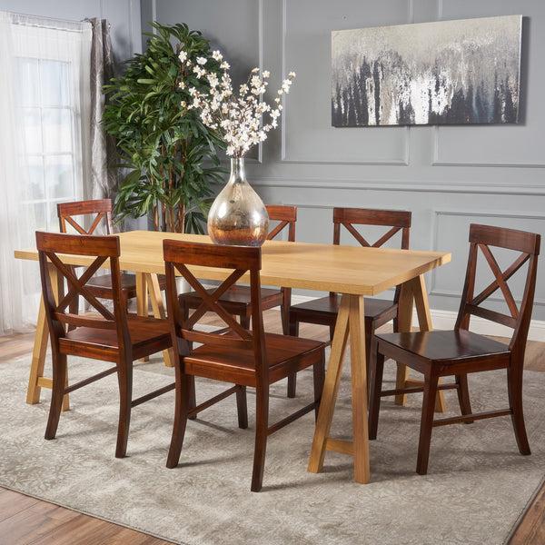 Gdf Studio Sambora Farmhouse 7 Piece Dining Set W/ Rich Mahogany Chairs